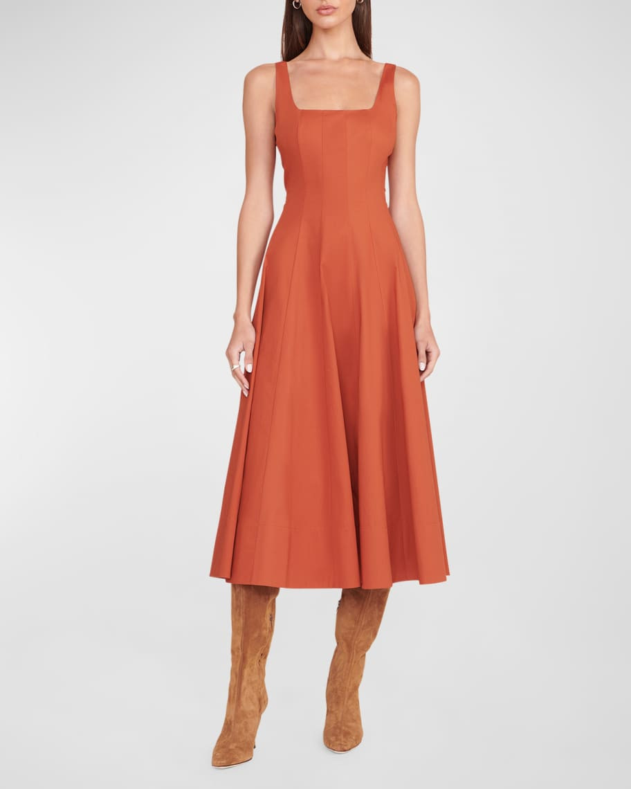 Staud Wells Square-Neck Corset Midi Dress | Neiman Marcus