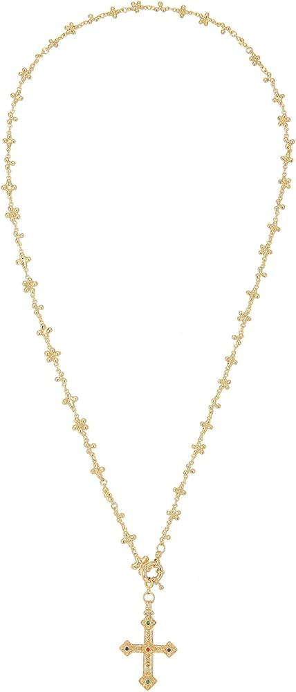 Elegant Gold Cross Necklace with Detailed Filigree Design - Lightweight Religious Jewelry with a ... | Amazon (US)