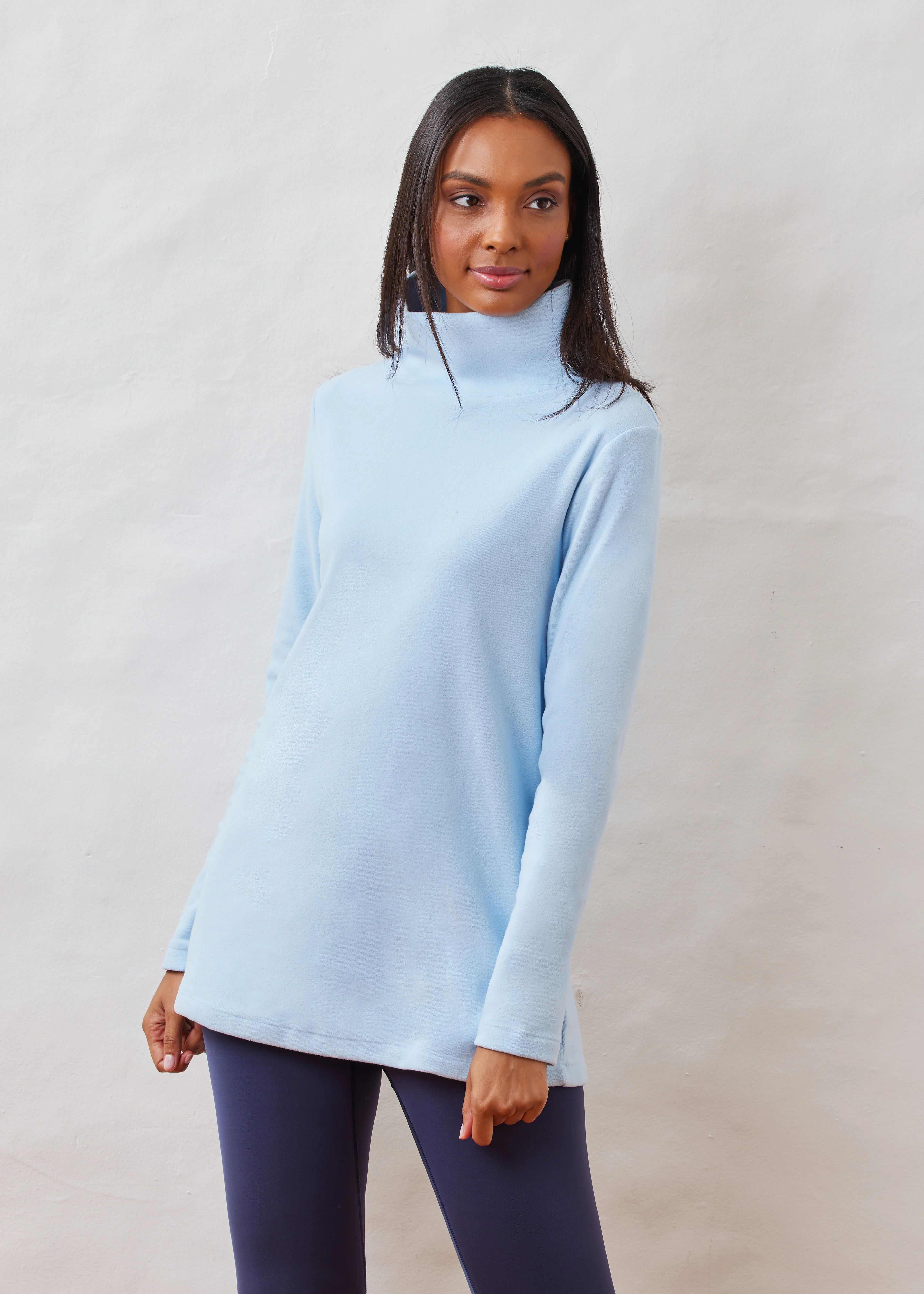 Cobble Hill Turtleneck in Terry Fleece (Ice Blue) | Dudley Stephens