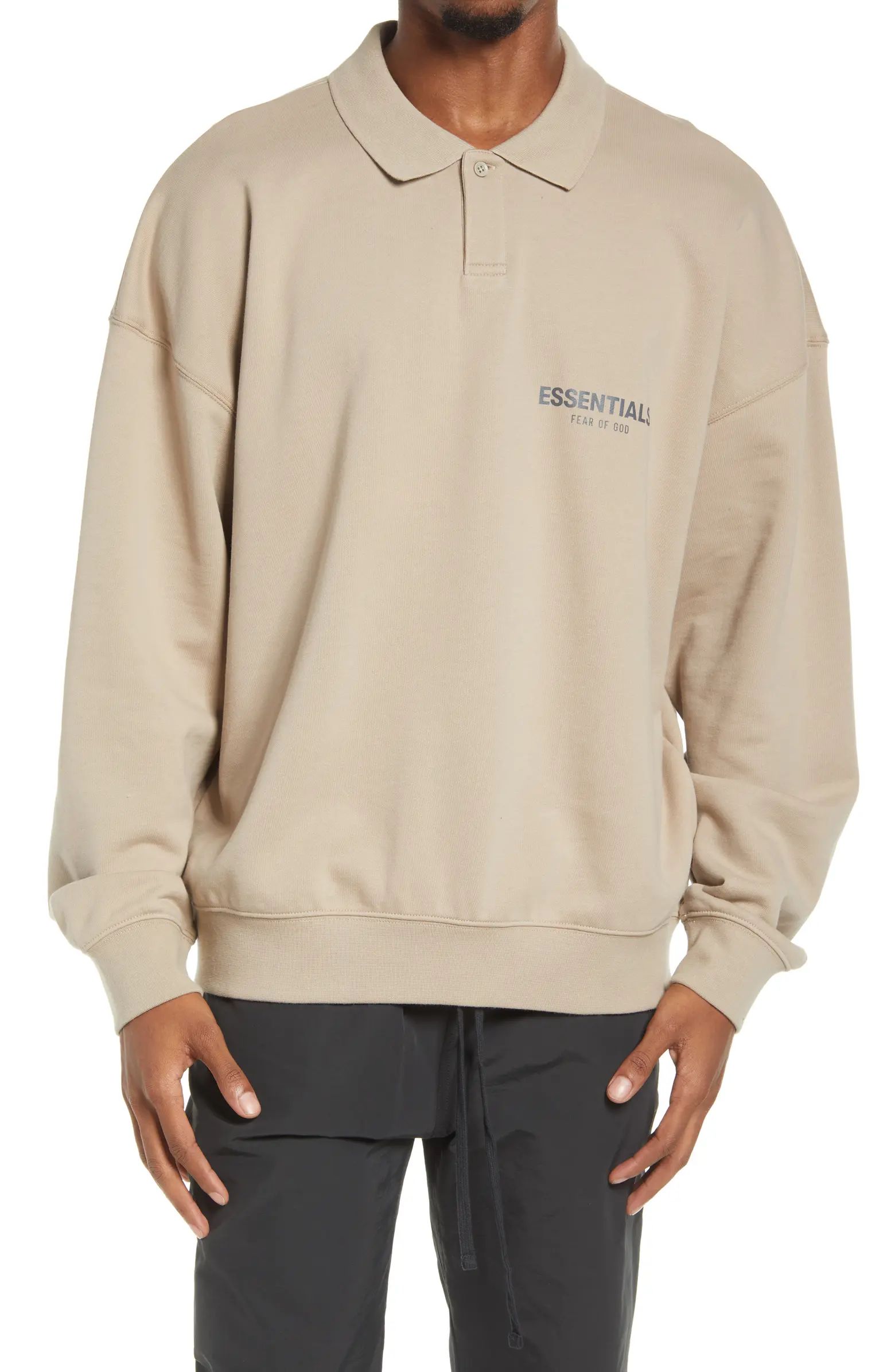 Fear of God Essentials Cotton Jersey Long Sleeve Polo | Nordstrom | Nordstrom