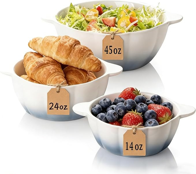 14/24/45 Oz Soup Bowls, Ceramic Kitchen Bowls for Fruit, Snack, Cooking, Baking, Prepping etc, Ra... | Amazon (US)