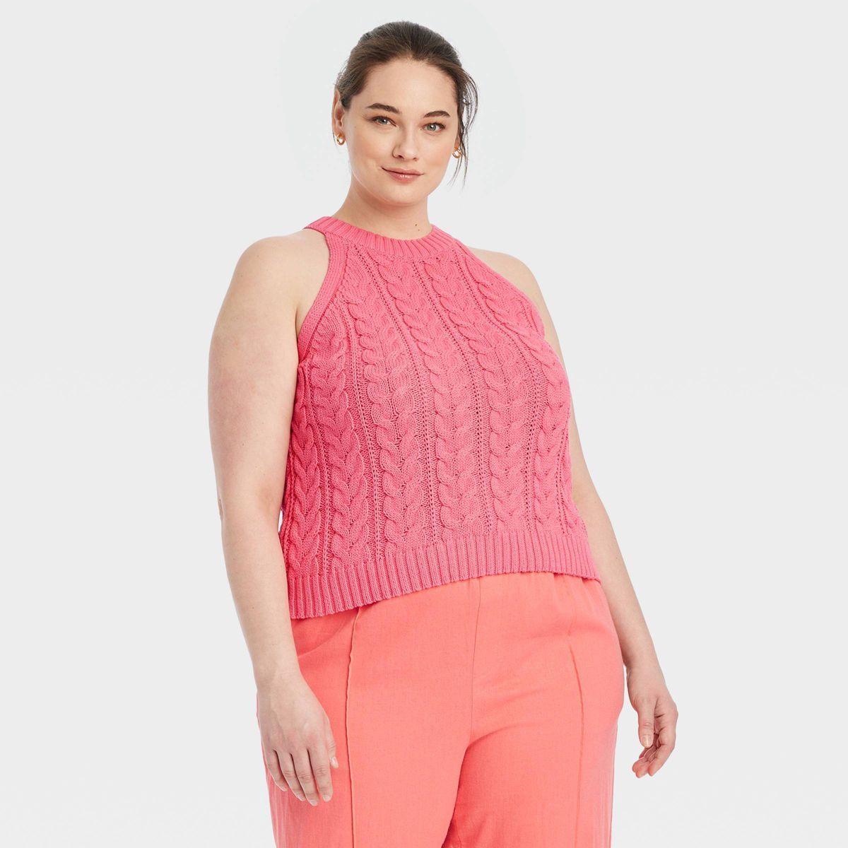 Women's Halter Neck Pullover Sweater - A New Day™ Pink 1X | Target