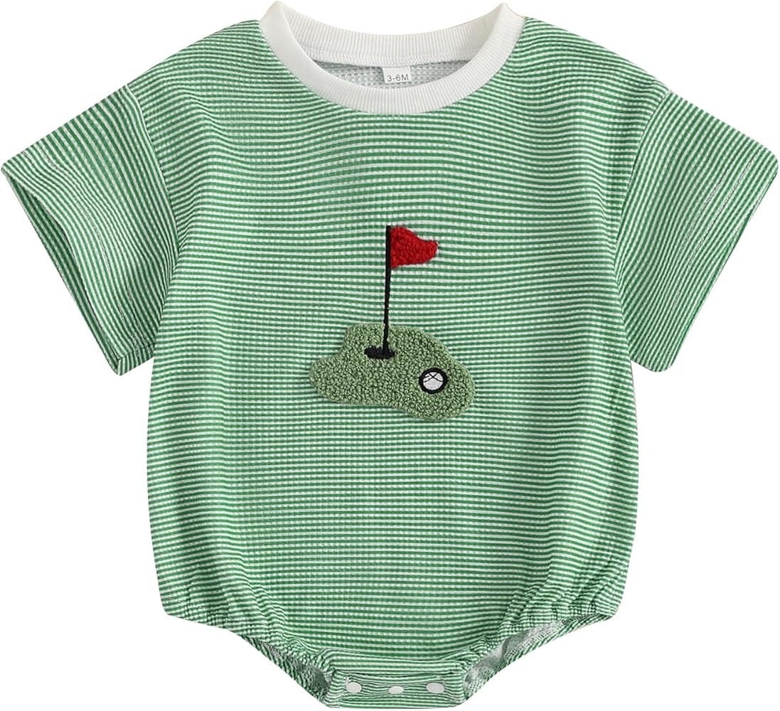 Unisex Baby Girl Boy Golf Clothes Short Sleeve Striped Sweatshirt Bubble Romper Bodysuit Cute Sum... | Amazon (US)