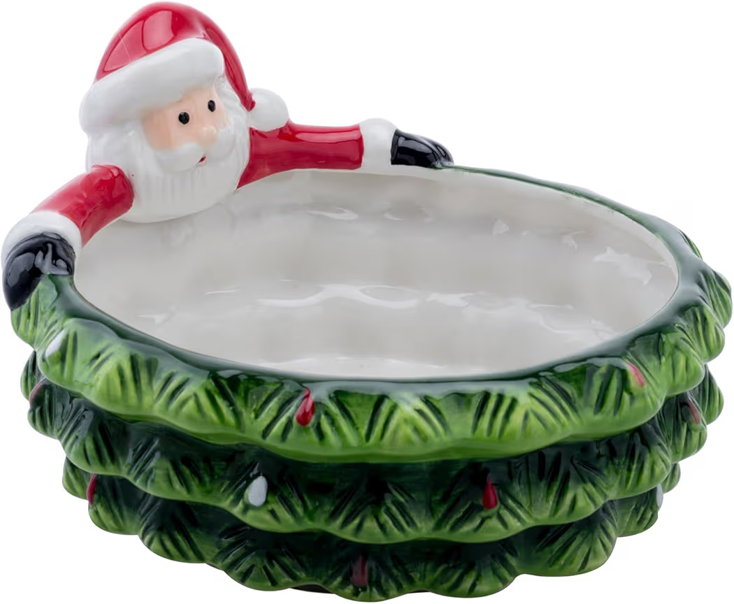 Christmas Candy Bowl - Large Hand-Painted Ceramic Christmas Tree Candy Dish with Santa Claus Desi... | Amazon (US)