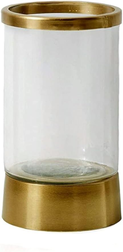 Serene Spaces Living Gold Rimmed Glass Cylindrical Hurricane, Fancy Table Decor, Large Measures 1... | Amazon (US)