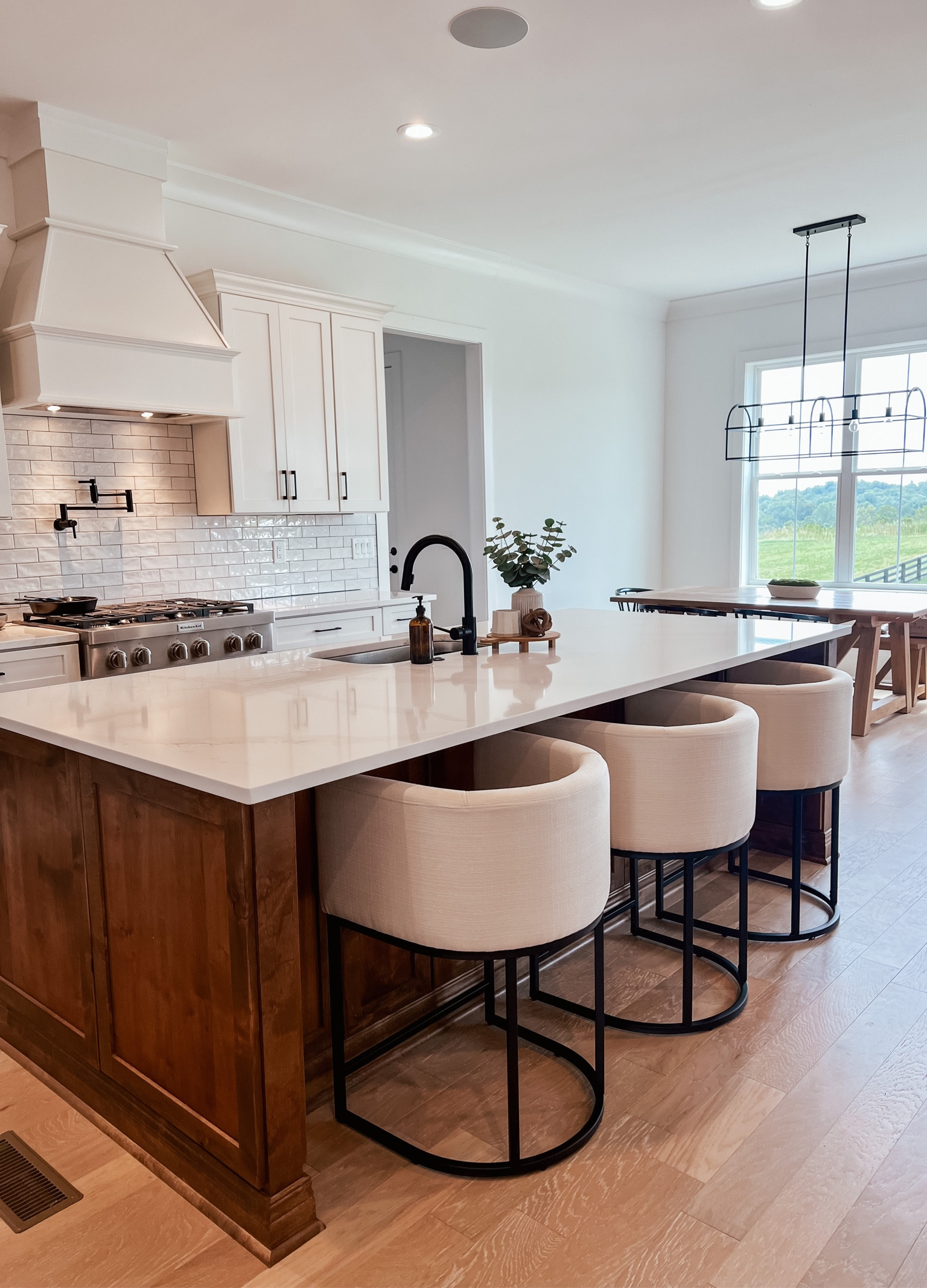 VESCASA 24" H Counter Height Bar Stools with Barrel Back and Arms, 4.5" H Upholstered Seat Cushion Linen Modern Kitchen Island Chairs with Black Metal Frame for Kitchen Island, Set of 3, Cream

Shaker Dining Chair - Hearth & Hand™ with Magnolia

Set of 2 Balboa Barrel Back Dining Chair - Threshold™

Leona Wood Farmhouse Extension Dining Table With Bench Legs

Kitchen bar stools, bar stool, counter bar stool, Amazon bar stools, linen upholstered bar stool, modern bar stool, barstools, kitchen island bar stools, black and white bar stools, cream bar stools, black kitchen dining chairs, farmhouse kitchen table, farmhouse dining table, 

#LTKhome