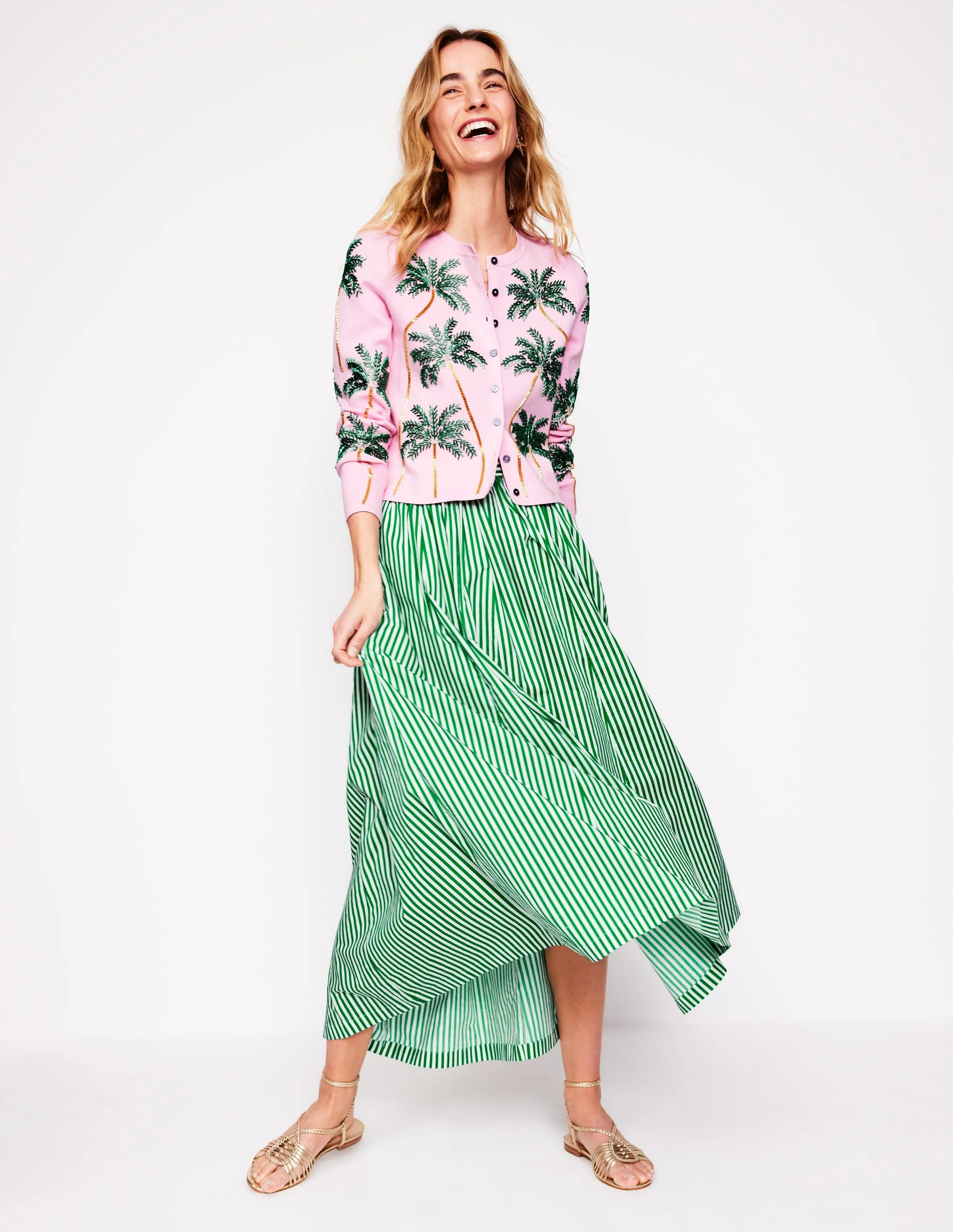 Full Poplin Maxi Skirt-Rich Emerald, Fine Stripe | Boden UK