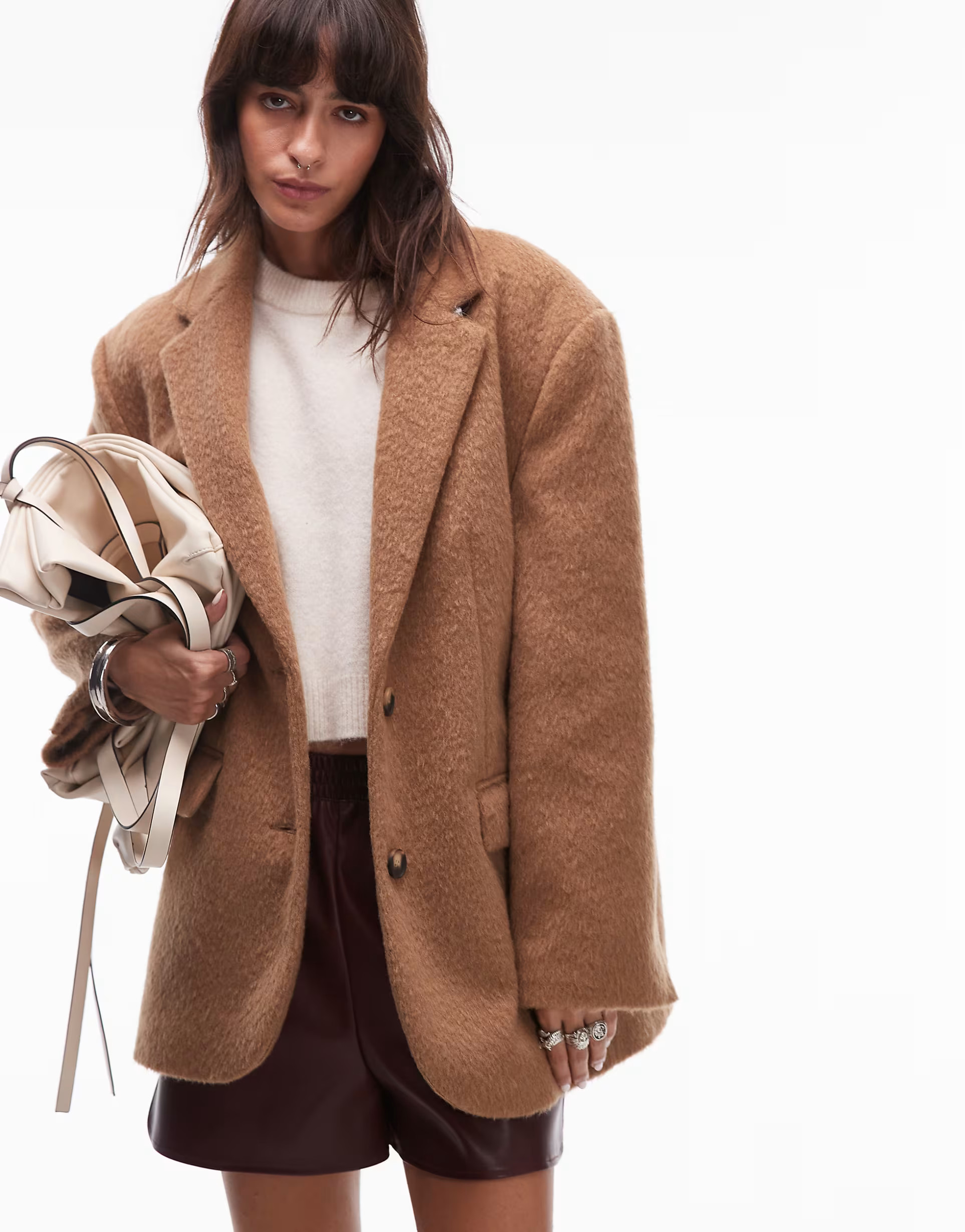 Topshop brushed wool mix blazer coat in toasted coconut | ASOS (Global)