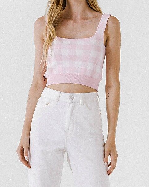English Factory Gingham Cropped Knit Tank | Express