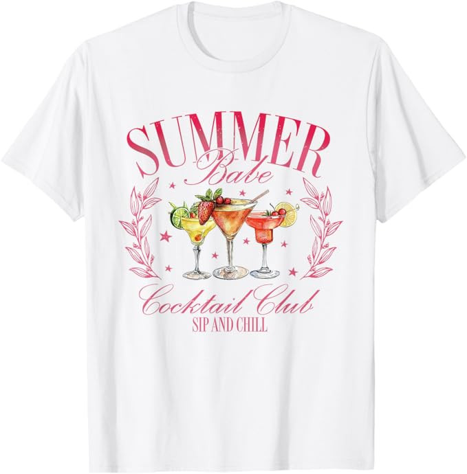 Vintage Retro Summer Babe Cocktail Club Drinking Lovers T-Shirt | Amazon (US)
