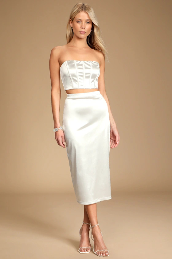 Toast to the Night White Satin Strapless Two-Piece Midi Dress | Lulus (US)
