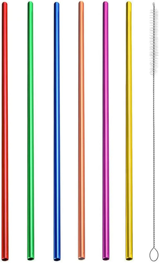 6Pcs 10.5" Drinking Straws, Stainless Steel Straws, Reusable Metal Straws, Colorful Straws for 20OZ  | Amazon (US)