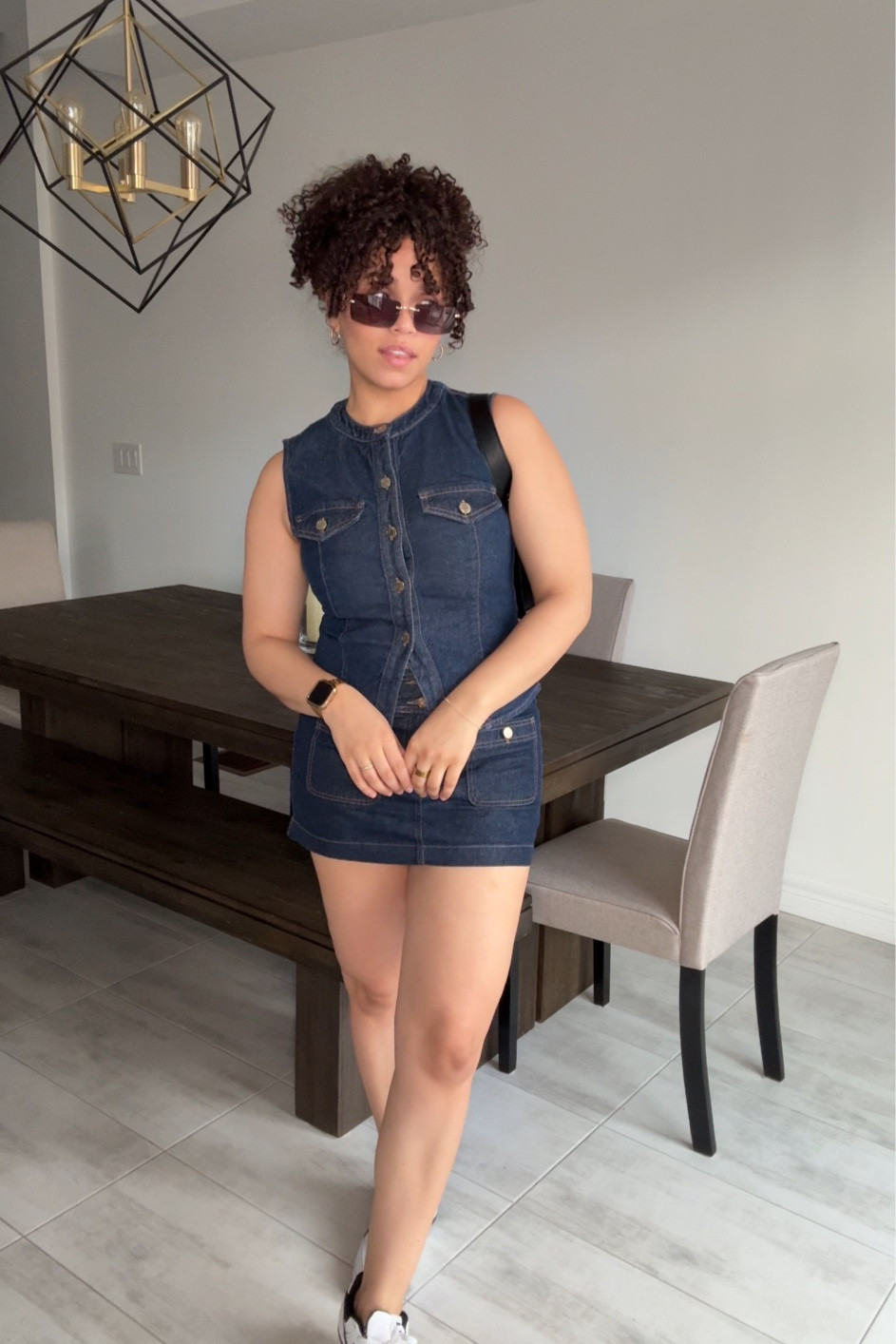 Denim set, matching denim set, denim outfit, denim mini skirt, denim vest