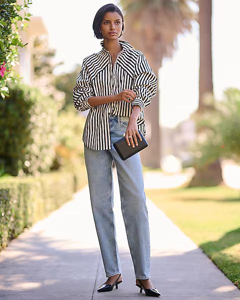 Cotton-Blend Striped Boyfriend Portofino Shirt | Express