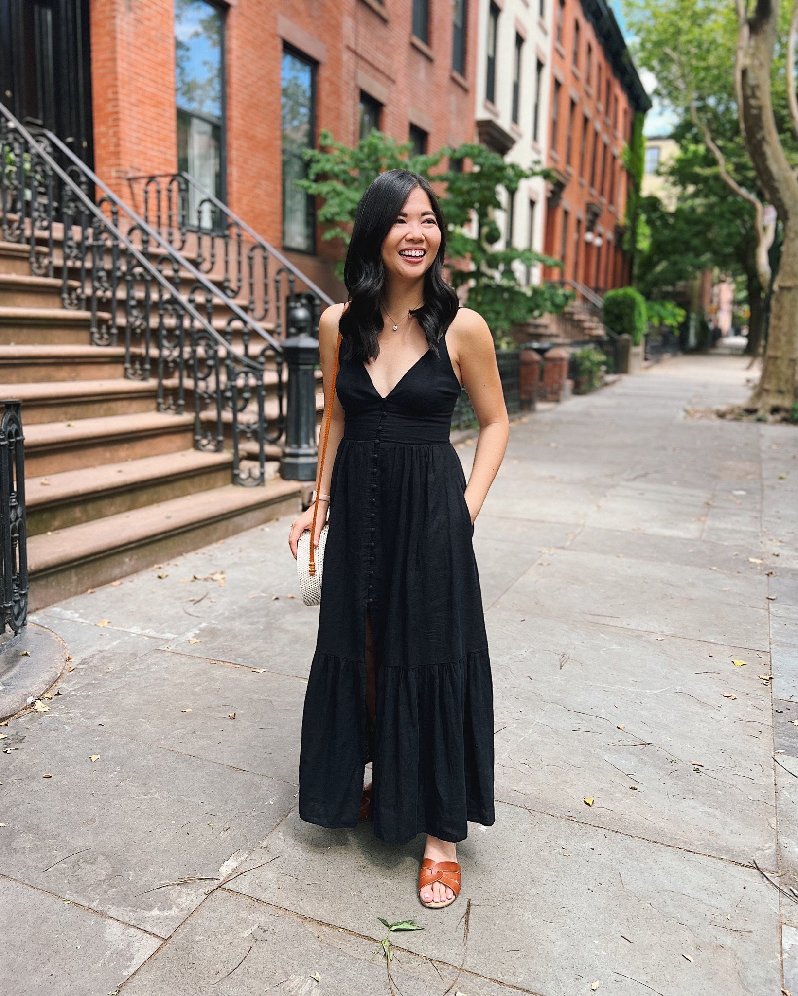 Black maxi dress (XSP) - adjustable straps, low neckline, breathable material 
Black dress for summer
Petite black maxi dress
Flower necklace
Brown sandals 
White straw circle bag
Summer dress
Vacation dress
Petite dress

#LTKstyletip #LTKSeasonal #LTKFind