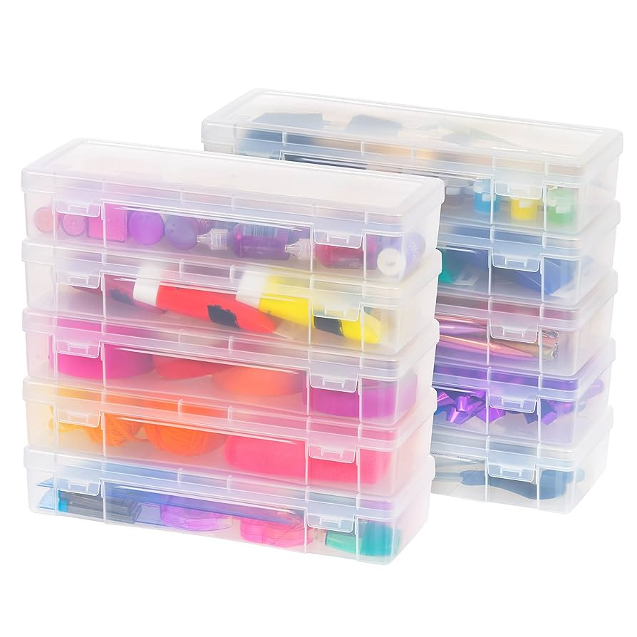IRIS USA Pencil Case Plastic Pouch Box Storage Organizer for Beads, Pens, and Art Supplies, 10-Pa... | Amazon (US)