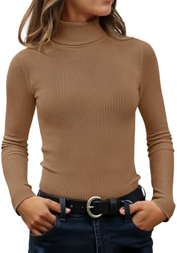 ZESICA Women's Turtleneck Long Sleeve Shirts 2026 Fall Trendy Tops Slim Fitted Ribbed Knit Basic ... | Amazon (US)
