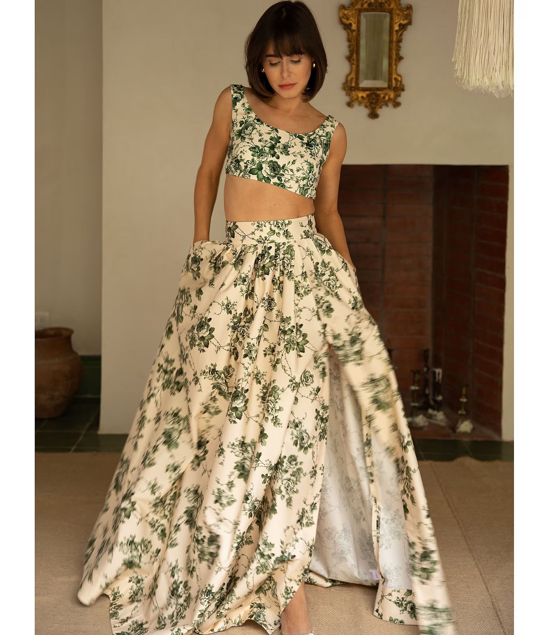 x The Style Bungalow Georgia Floral Print High Waist Side Slit A-Line Skirt | Dillard's