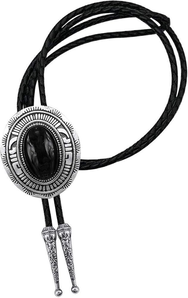 YOQUCOL Black Stone Bolo Tie Native American Western Genunie Leather Necktie Bolo Ties For Men | Amazon (US)