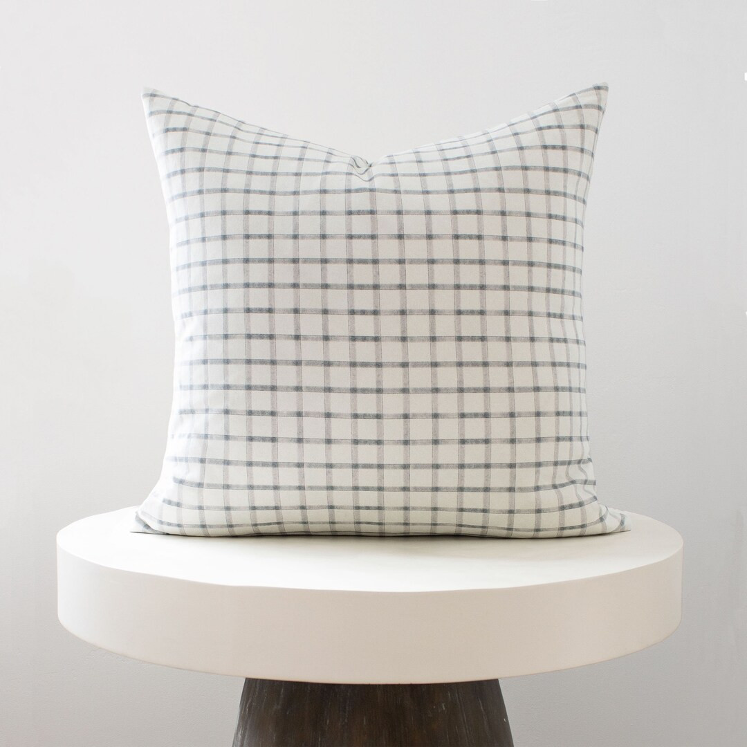 Charcoal and White Windowpane Patterned Pillow Cover, Plaid Double Sided Throw Pillow, Neutral De... | Etsy (US)