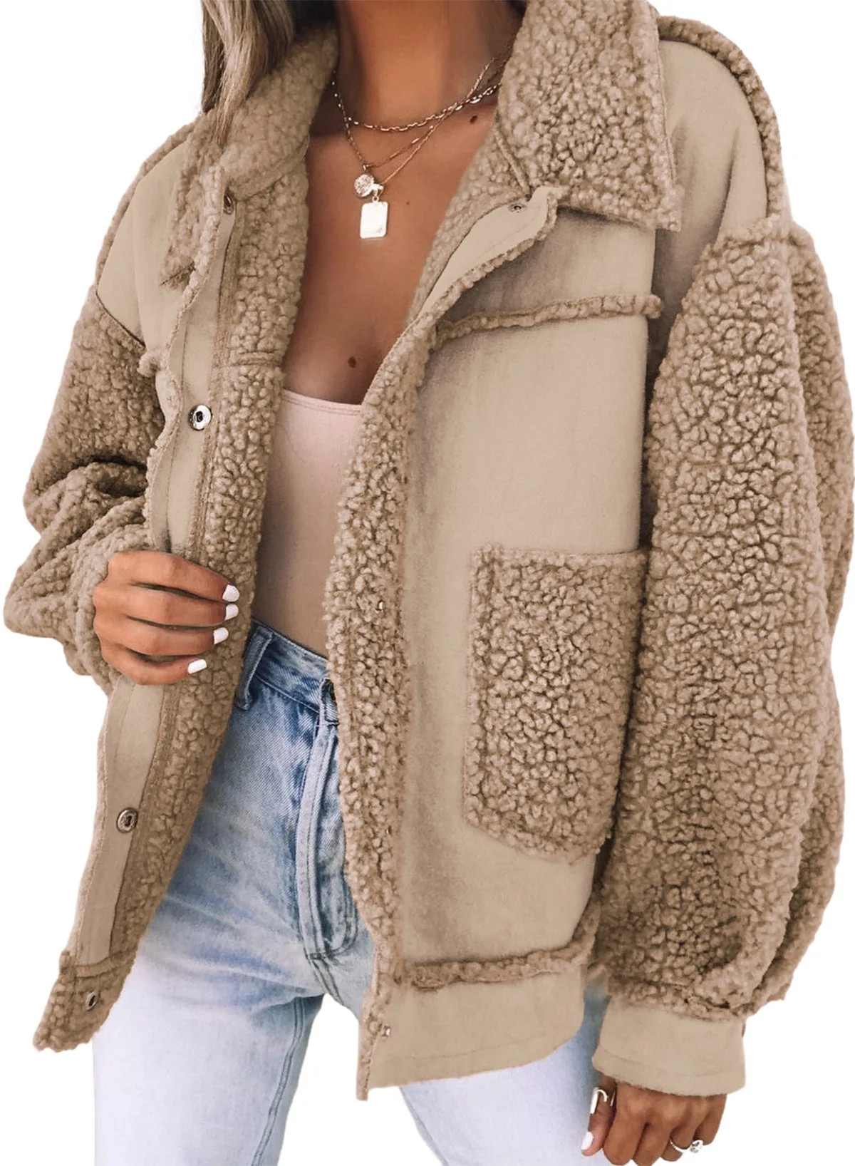 Eytino Women's Sherpa and Faux Suede Jackets Snap-Button Fleece Fur Collar Winter Coats With Pock... | Walmart (US)