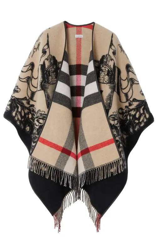 burberry Reversible EKD Check Wool Cape in Archive Beige at Nordstrom | Nordstrom