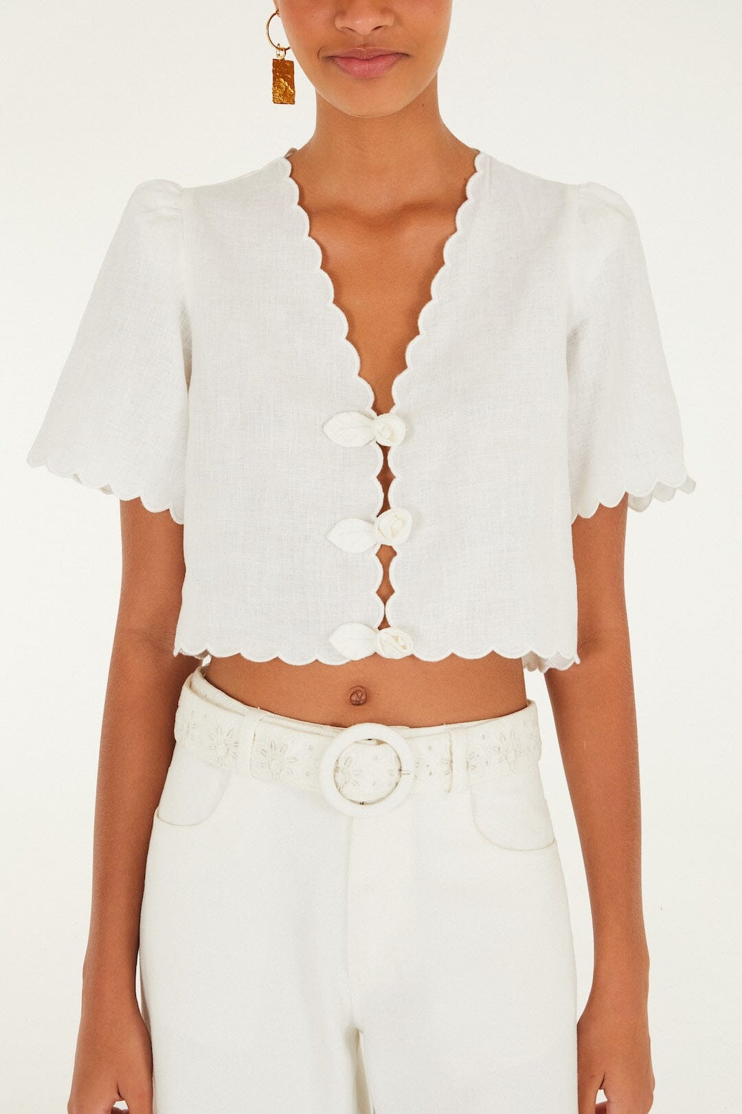 Off-White Roses Scallop Artisanal Top | FARM Rio | FarmRio (US)