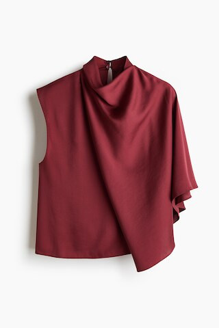 H & M - Draped Satin Blouse - Dark Red | H&M (US + CA)