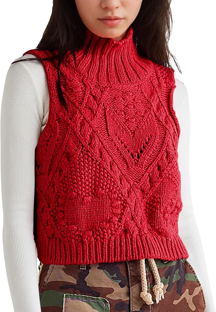 Hixiaohe Turtleneck Crochet Sweater Vest Fall Fashion Knit Sleeveless Tank Tops for Women Lightwe... | Amazon (US)