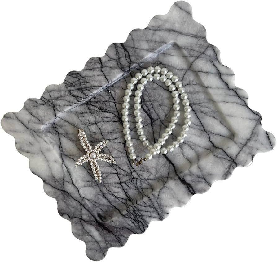 Natural Rectangle Travertine Tray, Scalloped Edge Marble Tray, Handmade Decorative Tray, Nightsta... | Amazon (US)