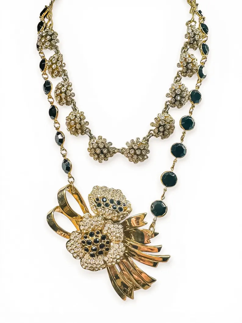 Camellia Couture – Vintage Ciner Camellia Brooch – Mid-Century Rhinestone Floral – Layered ... | Etsy (US)