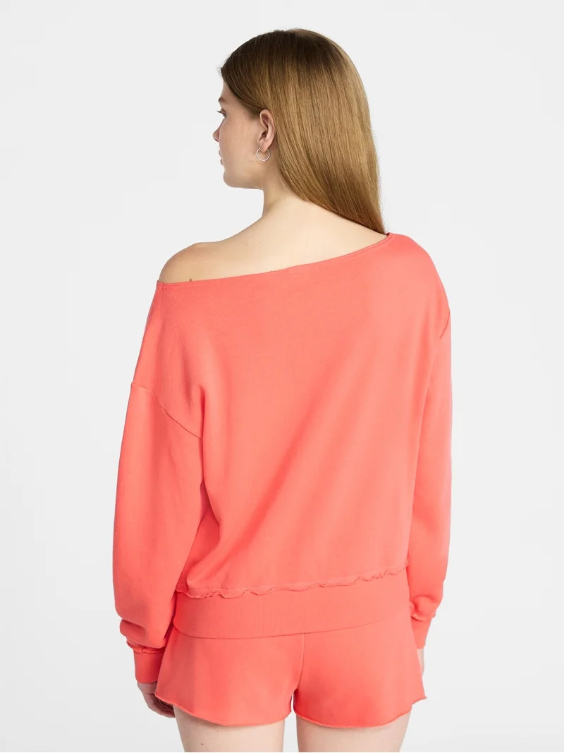 No Boundaries Off Shoulder Sweatshirt with Long Sleeves, Women’s Sizes XXS-4X | Walmart (US)
