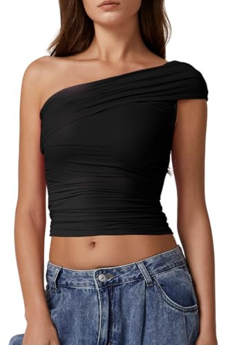 QINSEN Women's One Shoulder Sleeveless T-Shirt | Amazon (US)