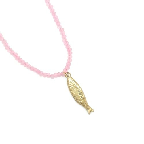 NFVITLP Boho Ocean Pendant Necklace for Women Crystal Beaded Adjustable Gold Fish Charm Necklace Multi Layer Rice Beads | Rope Stacked Turtle Sea Star Shell Fish Necklace Summer Beach Jewelry (Pink) | Amazon (US)