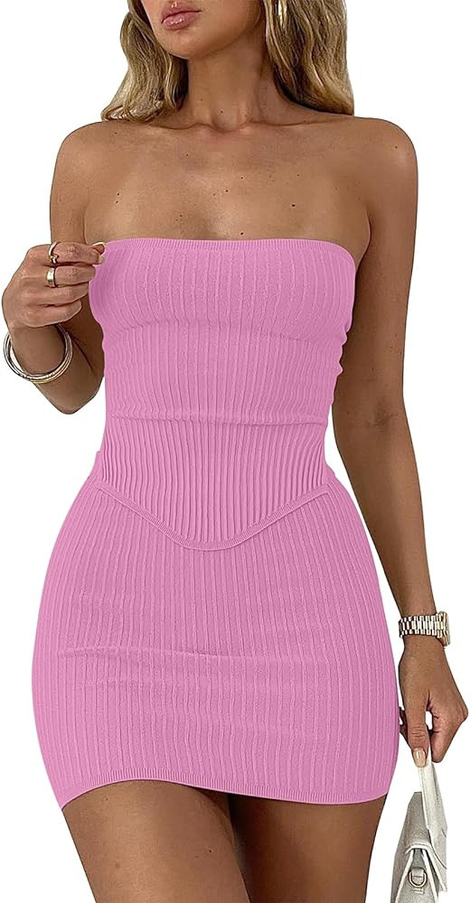 ANRABESS Womens Sexy Skirt Sets Summer Two Piece Outfits Going Out Strapless Bandeau Crop Tops Ma... | Amazon (US)
