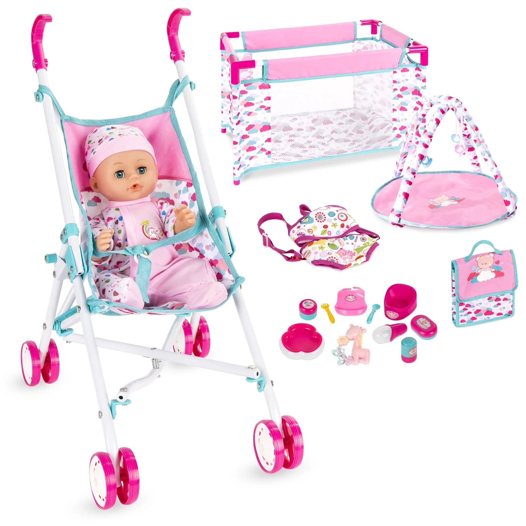 Best Choice Products Kids 15-Piece 13.5in Newborn Baby Doll Nursery Role Play Playset w/ Stroller... | Walmart (US)