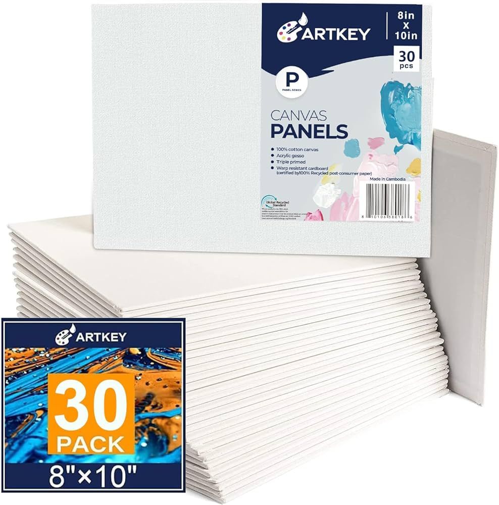 Artkey Canvases for Painting 8x10 Inch 30-Pack, 10 oz Primed 100% Cotton White Blank Flat Canvas ... | Amazon (US)