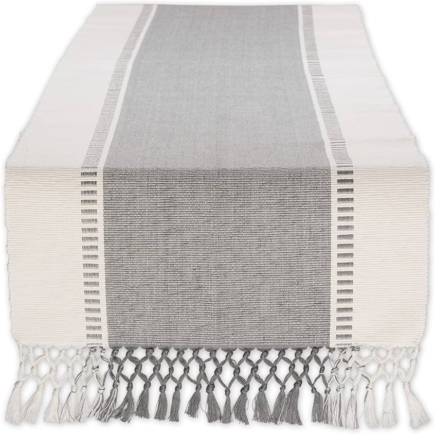 DII Dobby Stripe Woven Table Runner, 13x72 (13x77.5, Fringe Included), Cool Gray | Amazon (US)