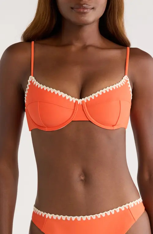 Ramy Brook Emmeline Underwire Contrast Edge Bikini Top in Vivid Orange W/White Crochet at Nordstrom, Size Medium | Nordstrom