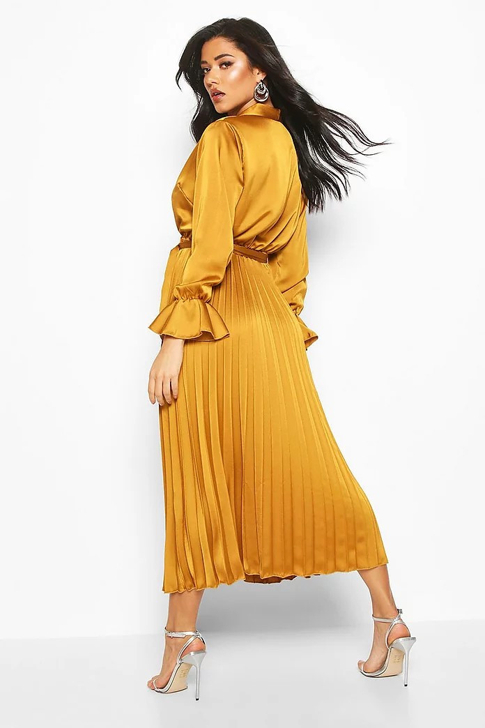 Satin Pleated Midaxi Dress | Boohoo.com (US & CA)