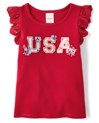 Girls Short Flutter Sleeve Applique Embroidered Americana Top - Nantucket Charm - RED | Gymboree | Gymboree