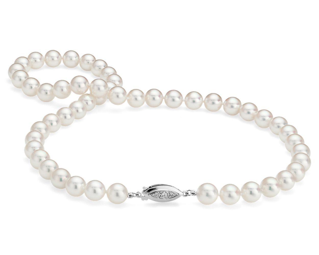 18" Premier Akoya Cultured Pearl Strand Necklace with Diamond Clasp in 18k White Gold (8.0-8.5mm) | Blue Nile