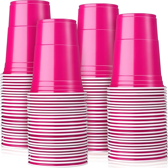 Mimorou Pink 200 Pack Plastic Cups 16 oz Disposable Cups for Party Graduation Mardi Gras Wedding ... | Amazon (US)