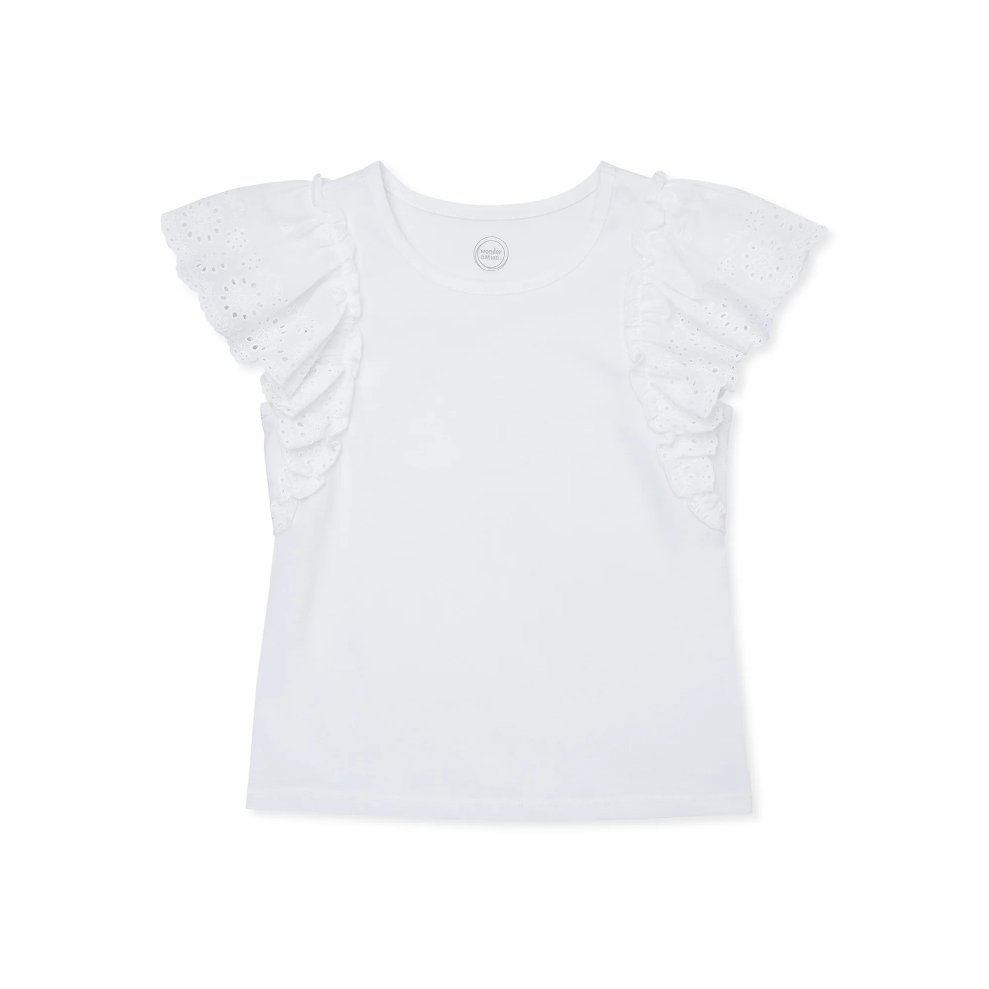 Wonder Nation Girls' Eyelet Flutter Sleeve Top, Sizes 4-18 & Plus | Walmart (US)