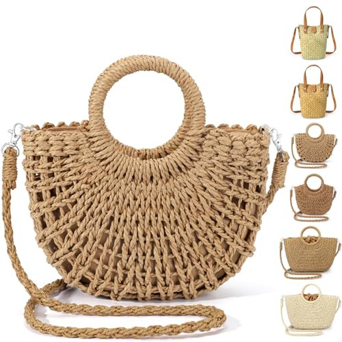 EIMMBD Straw Bags for Women Straw Clutch Purses Beach Crossbody Tote Bags Handbag (Khaki-B) | Amazon (US)