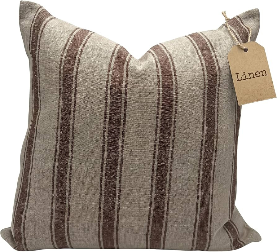 Linen Throw Pillow Covers Stripe Brown Pillow Cover Spring Decorative Pillow Covers for Living Ro... | Amazon (US)