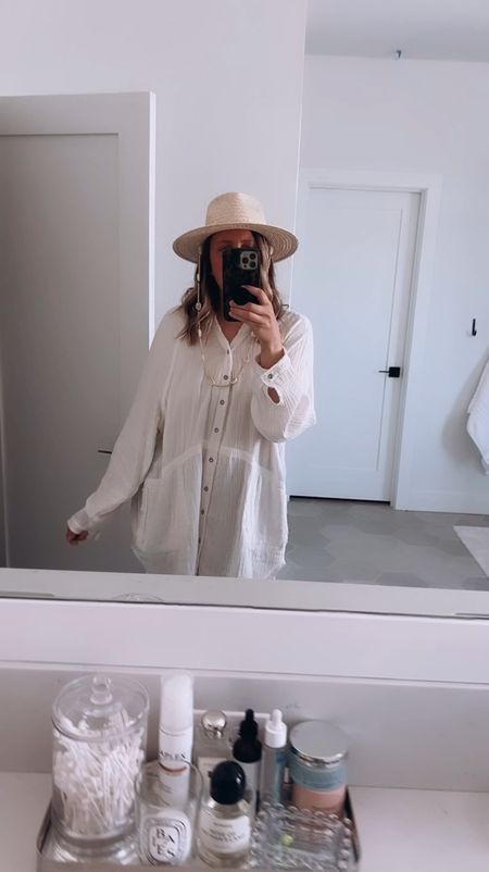 Favorite summer shirt, button down free people thin gauze coverup, shell lack of color hat, lack of colour summer hat, home by Julianne, spring outfit, beach looks, summer fit 

#LTKStyleTip #LTKFestival #LTKSeasonal