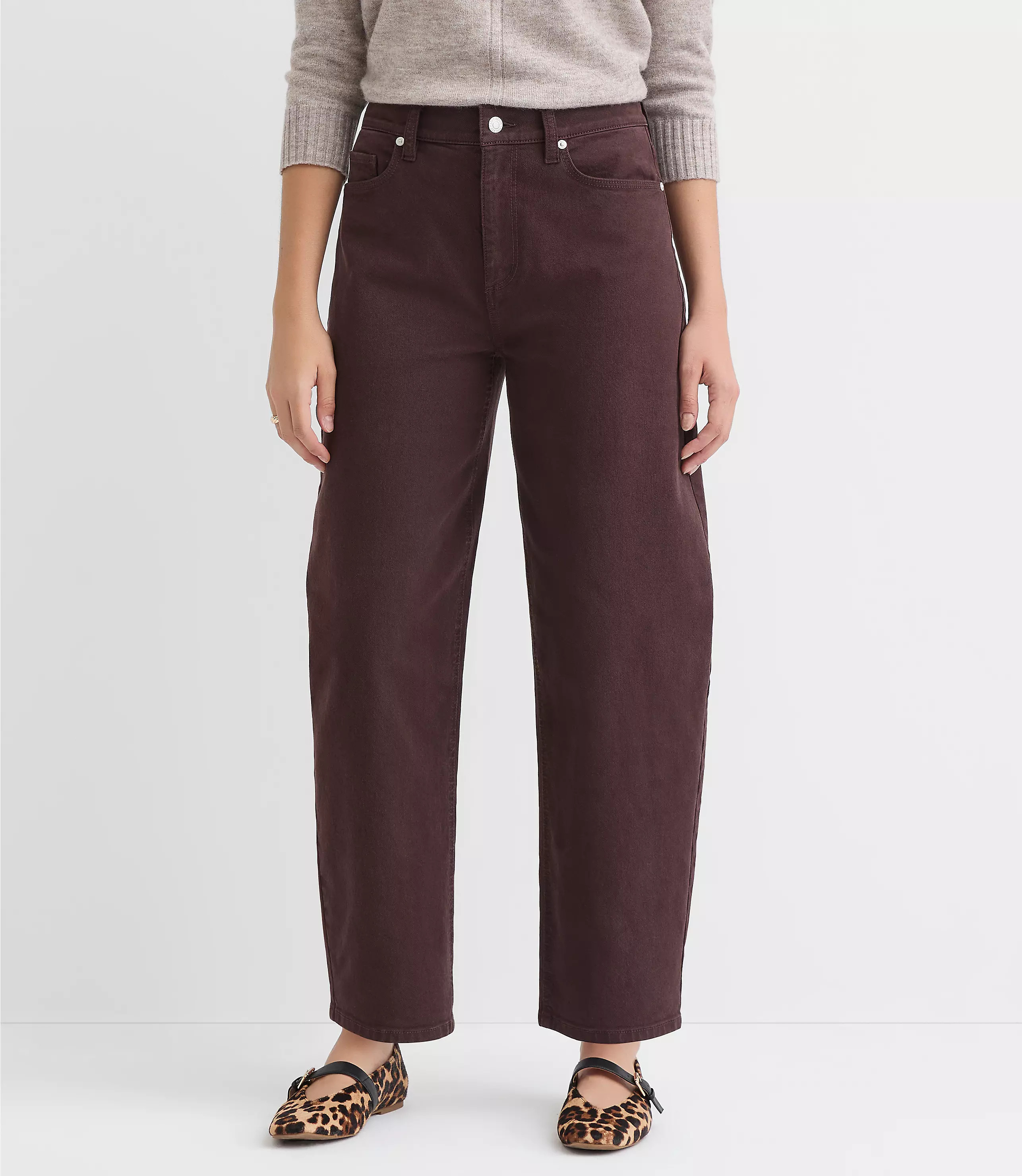 Petite Curvy High Rise Barrel Jeans in Iced Espresso | LOFT