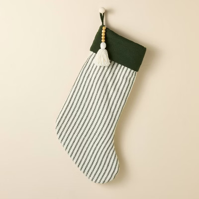 Ticking Stripe Woven Christmas Stocking Green/Cream - Hearth & Hand™ with Magnolia | Target