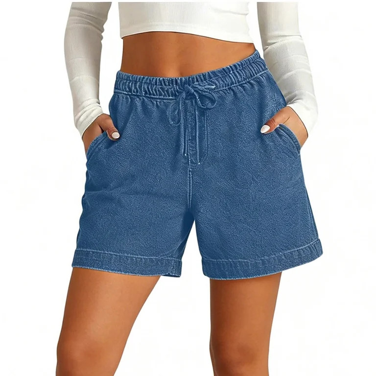Livrdious Women's Jean Shorts High Waisted Stretchy Denim Shorts Summer Casual Drawstring Elastic... | Walmart (US)